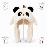 Chapeau en peluche personnalisé en gros avec oreilles de panda mobiles, casquette mignonne et moelleuse à oreilles d'animaux, accessoire chaud pour l'hiver, les fêtes, le cosplay et les photos
