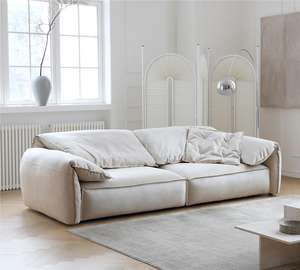 Canapé trois places en velours d'agneau moderne minimaliste de haute qualité chaise paresseuse blanche pour éponge de salon de luxe pour une utilisation en appartement - Product Image 1