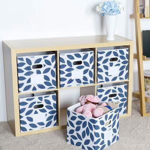 6 paniers de rangement cubiques bleus à motifs floraux, paniers de rangement carrés de 12 pouces avec poignée pour salles de classe, chambres, bureaux, maison - Product Image 4