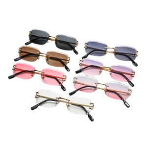 European American Cross-<b>Border</b> Design New Pattern Cut-<b>Edge</b> Rimless Sunglasses with Gold Red <b>Metal</b> Frame UV400 Protection Unisex - Product Image 1