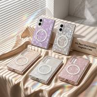 Étui magnétique personnalisé de luxe à motif coquillage perlé pour Samsung Galaxy Z Fold 6 5 4, coque de protection esthétique irisée scintillante