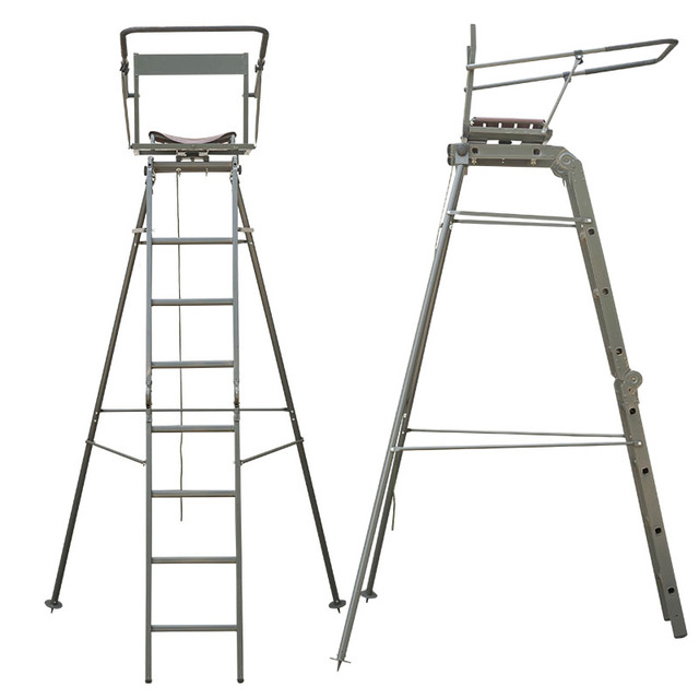 Portable Tripod Hunting Tower with Climbing Ladder Elevated Deer Hunting Stand with Seat & Shooting Rail
