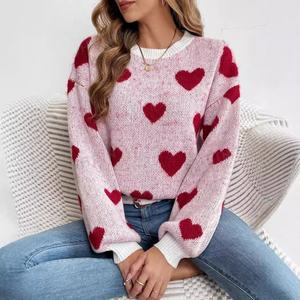 Pull décontracté en maille à manches longues pour <span class=keywords><strong>femme</strong></span>, coupe ample, amincissant, avec cœur contrastant, pour l'hiver, logo frontal – Grande Vente - Product Image 3