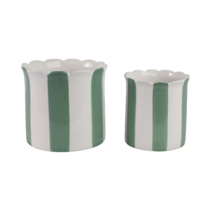 Vasi Decorativi a Strisce con Bordo Ondulato Verde e Bianco per Interni ed Esterni, Vasi per Fiori, Accento Fantasioso per Giardino e Casa - Product Image 1