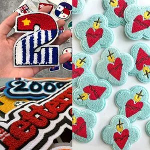 Kunden spezifisches Designer-Logo Günstige Stickerei Chenille Eisen auf Hitze presse Patches Sport buchstaben Benutzer definierte Patches für Kleidung Kleidungs stück