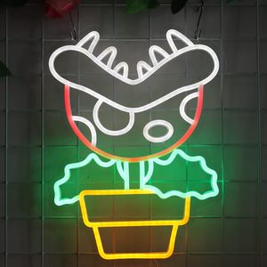 Enseigne au néon <span class=keywords><strong>Mario</strong></span> Piranha Plant Panneau LED personnalisé pour club de jeu Transformateur intérieur/extérieur Facile à suspendre Debout Voiture événement Taxi mur - Product Image 1