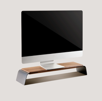 Organisateur de bureau universel en aluminium et bois de chêne, large, monobloc, avec rangement pour clavier, support de moniteur, rehausseur