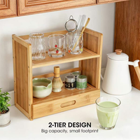 Organisateur de bureau en bambou écologique à 2 niveaux avec tiroir, étagère à épices de comptoir, support de rangement pour service à thé pour la cuisine - Vente en gros
