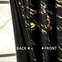 Rideaux occultants 100 % polyester modernes à motif marbré doré/argenté avec œillets, protection solaire