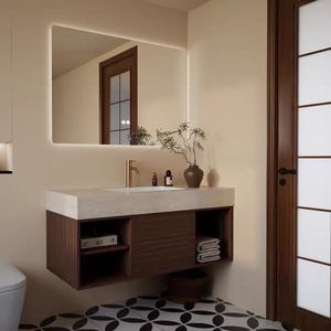 Mueble de Baño Flotante Moderno con Encimera de Madera de Roble Integrada <span class=keywords><strong>para</strong></span> 4-6 Personas ㎡   <span class=keywords><strong>Muebles</strong></span> de Baño de Alta Gama <span class=keywords><strong>para</strong></span> Uso Comercial - Product Image 2