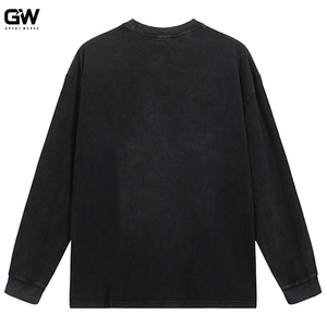 Mùa Thu Mùa Đông 100% Polyester Áo Thun Top Đại Học Old-School Trống Cơ Sở Lớp 200 Gram Dài Tay Áo Lỏng Phù Hợp Giản Dị In - Product Image 6