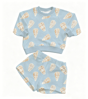 Ensembles de vêtements pour bébés filles en gros, personnalisés, imprimés de fleurs hawaïennes, en tissu French Terry, à manches longues, style été/automne