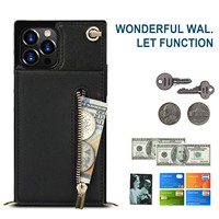 Étui à fermeture éclair pour femme, compatible avec les modèles 15/15 Pro/15 Plus/16/16 Pro/16 Plus/16 Pro Max/17 Pro Max - Cuir + TPU, fonction portefeuille