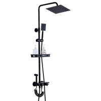 Ensemble de douche mural moderne en acier inoxydable avec mitigeur pluie et robinets de salle de bain noirs