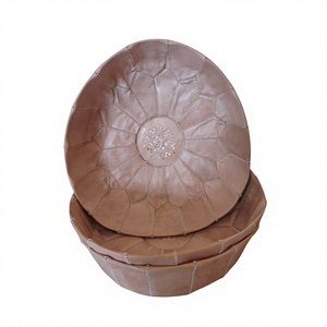 Handmade Customizable Red Embroidered Genuine <b>Leather</b> Pouf Cushion <b>Cover</b> Bohemian Style Stitched Design Zipper Closure Unisex - Product Image 1
