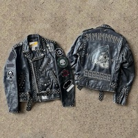 Veste en cuir pour homme Salati Streetwear, patchs personnalisés de luxe, broderie cloutée, style punk rock, moto, motard, moto