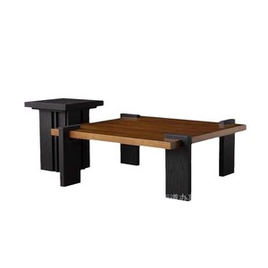 Modern Solid Wood Square Coffee <b>Table</b> Natural Black <b>Brown</b> Wabi Sabi Style Living Room Furniture - Product Image 4