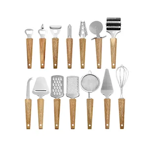 Juego de utensilios de cocina de acero inoxidable para el hogar, set de 14 piezas, utensilios modernos e innovador, abridor de vino, rebanador de queso, rallador