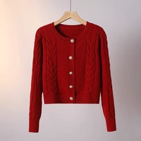 Cardigan polyvalent en tricot acrylique épais uni pour femme, idéal pour le printemps, s'accorde avec tout