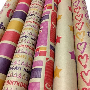 Kraft <b>Paper</b> Roll Double-Sided Happy Birthday Hearts Stars Stripes Triangles <b>Pattern</b> Recyclable Digital Printing Gift Packaging - Product Image 3