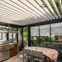 Moderne Classique 3x4m Elégant LED Pergola Gazebo Noir Aluminium Imperméable PVC Mur Terrasse Verre Mirador Pavillon Métal Nature