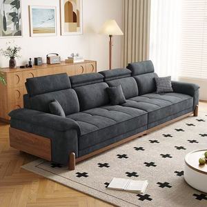 Modern Minimalist Solid Wood Chenille <b>Sofa</b> Straight Line Design Living Room Chaise Lounge Suitable <b>For</b> Small And Large - Product Image 3