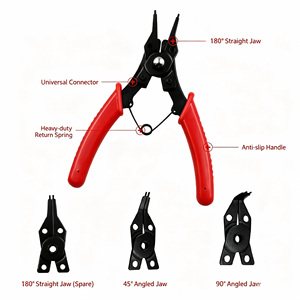 Kit de pinces à circlips en acier 4-en-1 DIY, pour anneaux de retenue, pinces à bijoux, pinces à circlips internes/externes en plastique OEM - Product Image 2
