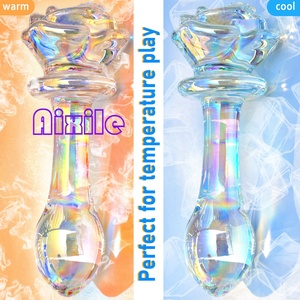 Dildo <span class=keywords><strong>de</strong></span> Cristal, Tapón Anal <span class=keywords><strong>de</strong></span> Cristal con Base Redonda en Forma <span class=keywords><strong>de</strong></span> Rosa, Estimulador <span class=keywords><strong>de</strong></span> Punto G, Masajeador, Juguete Sexual Anal para Masturbación - Product Image 6