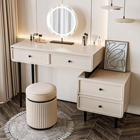 Coiffeuse moderne minimaliste avec miroir LED, ensemble de table de maquillage avec tiroirs et armoire de rangement pour chambre à coucher