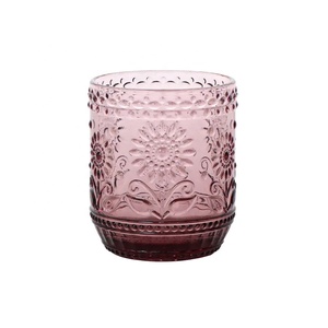 Ensemble de verres à boire Vintage de botanique, tasse à boire Vintage en verre violet décoratif en relief Floral luxueux - Product Image 1