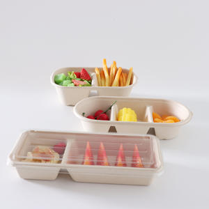 Boîte à lunch jetable de style japonais à trois compartiments, boîte à dessert à deux compartiments, boîte à emporter biodégradable, compatible micro-ondes - Product Image 3