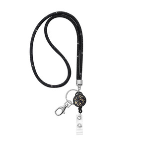 Lanière noire de haute qualité ornée de strass, avec boucle à tirage facile, mousqueton, accessoire pour téléphone portable, sangle pour clés – Vente en gros - Product Image 1