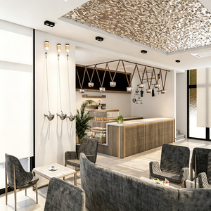 Caffetteria con bancone in legno a onde personalizzabile - Progettazione di banconi per ristoranti - Product Image 6