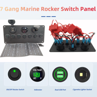 Panneau de commutation à bascule rond marin 7 gangues avec prise USB 5V/4.2A, voltmètre LED, panneau de commutation à bascule pour bateau 12V-24V avec porte-fusible