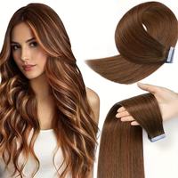 Extensiones de Cabello Humano Remy 100% Naturales con Alineación de Cutículas, Extensiones de Cabello Humano Remy con Clip, Cabello Lacio Color Marrón Claro con Reflejos Miel