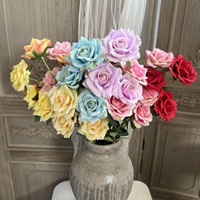 Rose artificielle à 3 têtes KW-F179, en soie, à fleurs bouclées, pour la décoration florale de mariage
