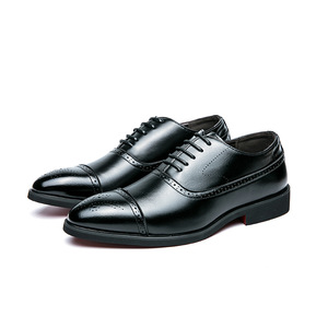 Chaussures habillées en cuir véritable pour hommes, style Oxford, à bout pointu, à lacets, couleur noire unie, pour le bureau, la carrière, toutes saisons - Product Image 2