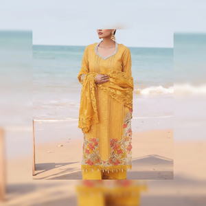 Robe de pelouse en trois pièces pour femmes, non cousue avec broderie fantaisie, impression numérique en belle couleur, vente chaude pour les fêtes - Product Image 1