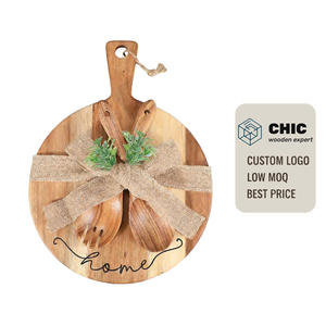 Ensemble de planches à découper en bois d'acacia rustique avec cuillères gravées « Home Sweet Home », plateau à charcuterie pour agent immobilier, cadeau de pendaison de crémaillère - Product Image 1