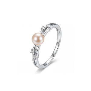 Anillo de Plata S925 con Perla de Agua Dulce, Doble Aro y Circonita Cúbica, un Elegante Diseño de Joyería para Mujer - Product Image 1