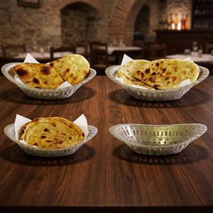 Panier à pain ovale en acier inoxydable de design pour restaurants, hôtels, traiteurs – Idéal pour servir le roti, le chapati, le naan, le kulcha, le paratha - Product Image 1