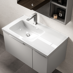 Mobile Bagno Sospeso con Doppio Lavabo e <span class=keywords><strong>Specchio</strong></span>, Soluzione di Stoccaggio per Bagno con Garanzia di 3 Anni - Product Image 2