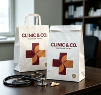 Sacs en papier personnalisés pour pharmacie, durables, écologiques, recyclables, pour médicaments, pilules, clinique médicale