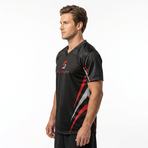 Maillot de football américain pour homme Storm Fit, col en V, manches courtes, noir, 100 % polyester, séchage rapide, imprimé par transfert thermique, maille athlétique - Product Image 5