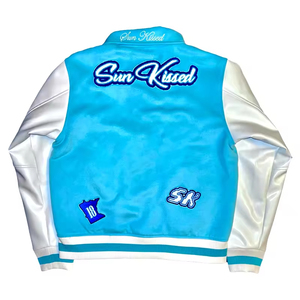 Blouson Bomber Matelassé Personnalisé OEM ODM en Satin et Coton Brodé Chenille – Idéal pour le Basketball et la <span class=keywords><strong>Moto</strong></span> - Product Image 4