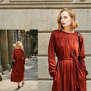 Vestido largo de algodón mercerizado de diseñador francés carolingio personalizado, vestidos informales de nicho de la industria pesada versión europea - Product Image 3