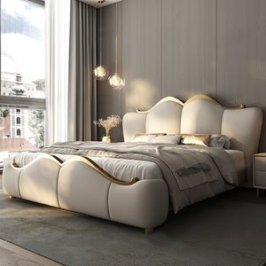 आधुनिक मास्टर बेडरूम में उच्च अंत सुरुचिपूर्ण रानी/राजा आकार टफ्टेड चमड़े की डबल शादी बिस्तर - Product Image 5