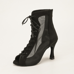 Eleganti Stivali da Ballo Latino in Camoscio e Rete con Tacco Alto, Scarpe da Ballo da Sala Ispirate al Balletto - Product Image 2