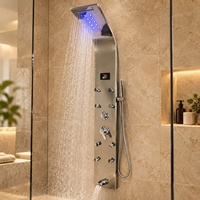 Panneau de douche mural en acier inoxydable LED avec système de pulvérisation pluie et massage, monocommande, pour salle de bain et baignoire