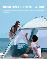 Tenda Peneduh Pantai Portabel UPF50+ Anti UV Tahan Air untuk Berkemah Keluarga di Luar Ruangan